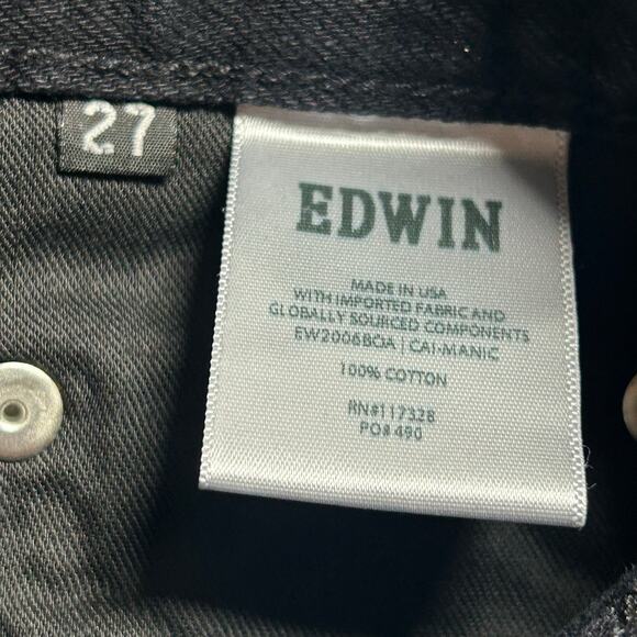 Edwin Women's CAi Straight Leg Ripped Distressed Black Denim Jeans 27 New - Picture 10 of 11